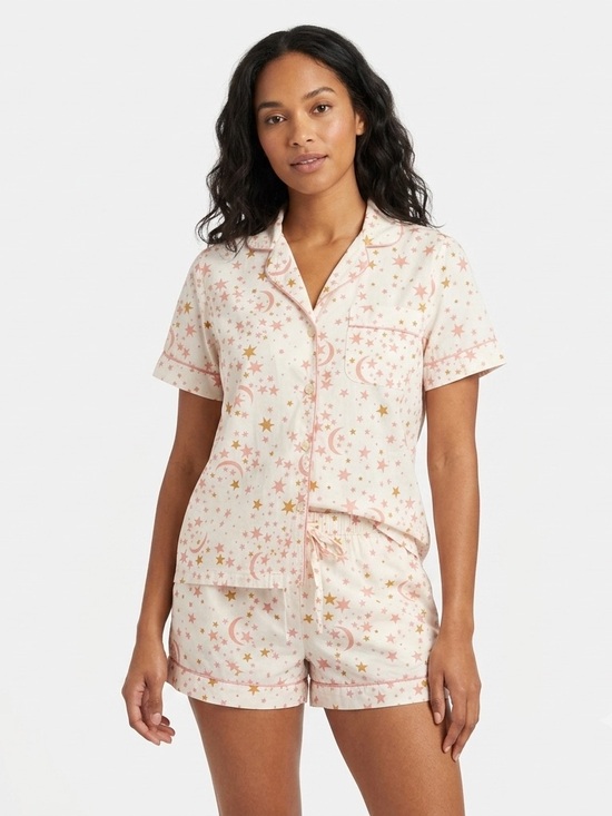 Printfresh Other - Printfresh Celestial Stars Moon Pajama Set XS Pink Gold Cotton Short Sleeve